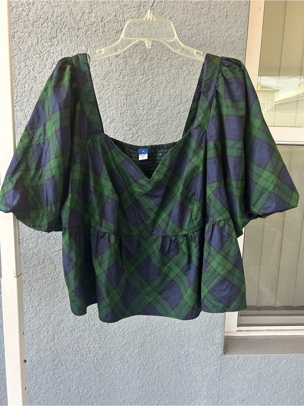Old Navy Women’s Cotton Plaid Smocked Puff Sleeves Top Size 2X Babydoll
